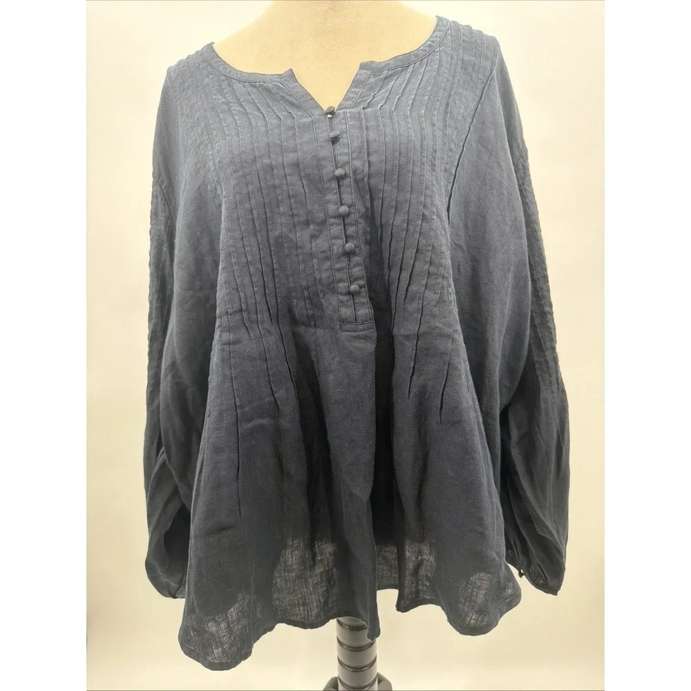 VINEYARD VINES Womens' Black Tunic Cover Up Shirt Linen Size 3X - Picture 2 of 8